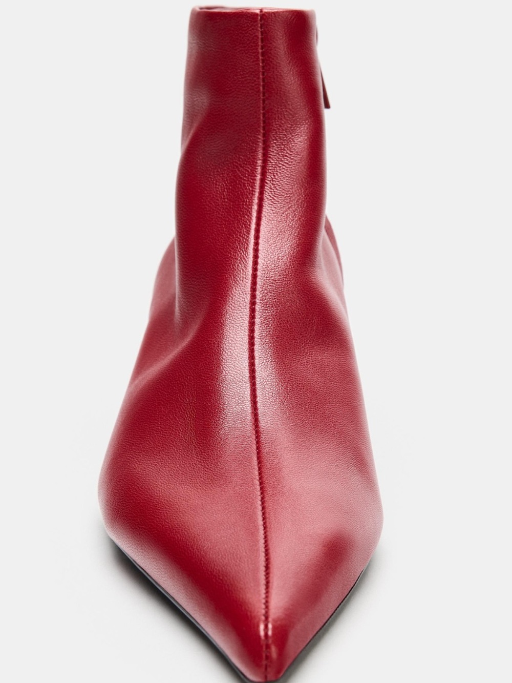 Zara Women's Red Leather Kitten Heel Ankle Boots - Picture 5 of 5